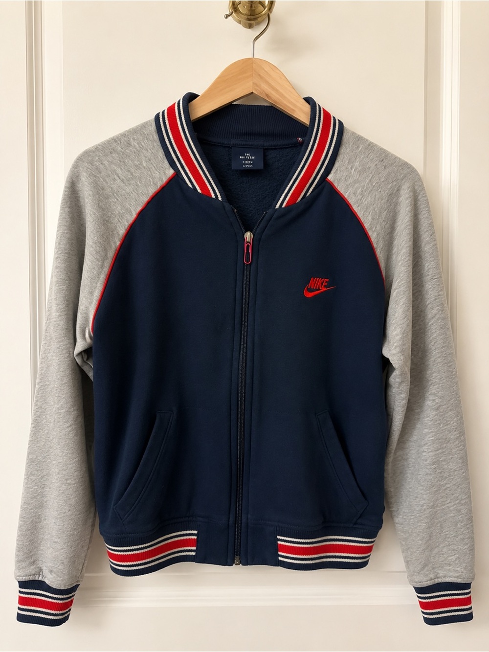 Nike Navy Jacket with Gray Sleeves and Red Trim